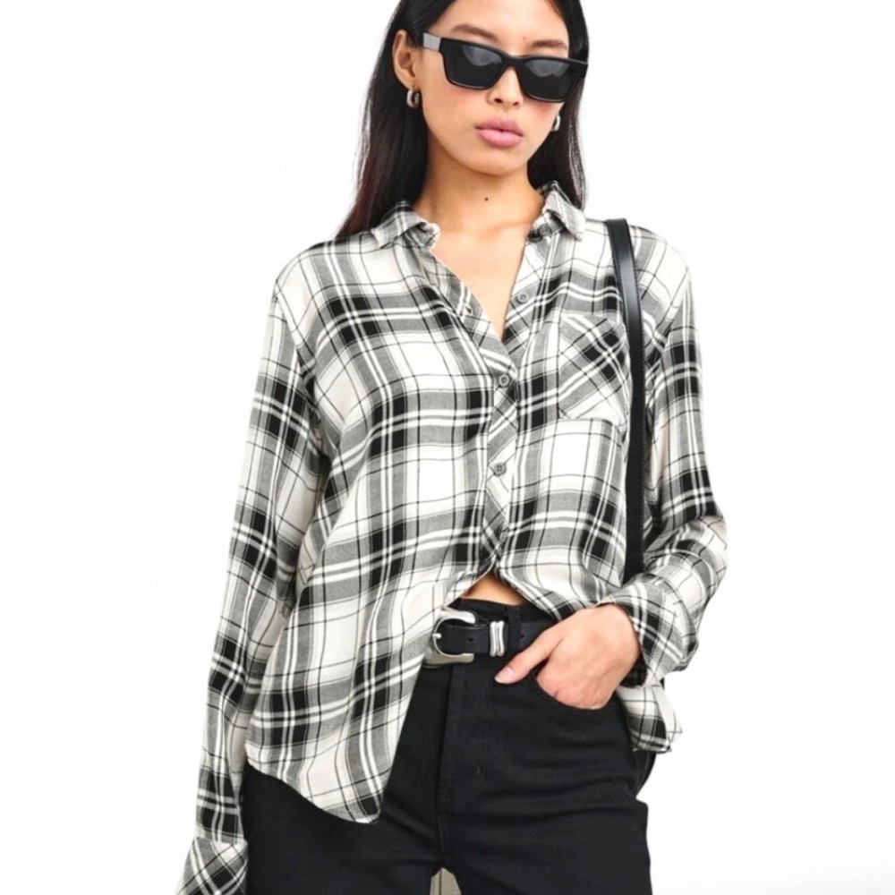 Plaid Black and White Women's Top